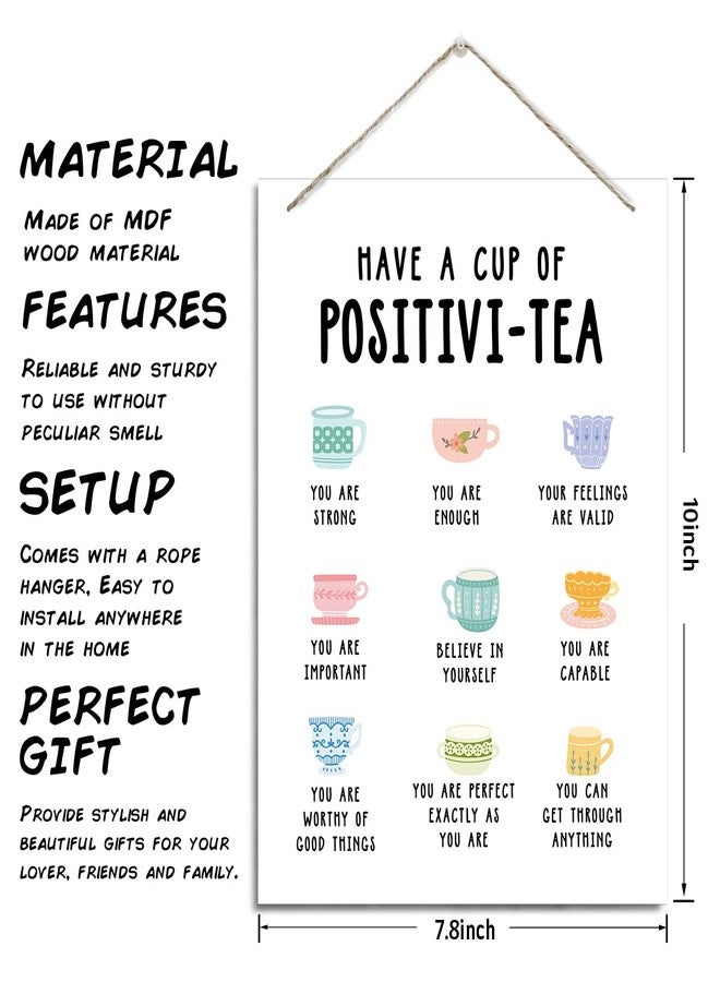 ZPPRJF Positivi-tea Sign, Decorative Hanging Wooden Wall Art, 20X26cm, White, Rustic, Vintage, Indoor Decor, Gifting, Office Decor, Home Decor - Image 3